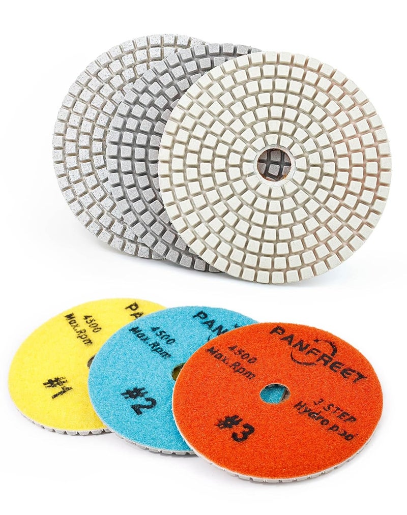 PANFREET 3 Step 4 Inch Diamond Polishing Pads，Wet/Dry Granite Stone Polish Pad for Granite Quartz Marble Concrete Terrazzo - Image 1
